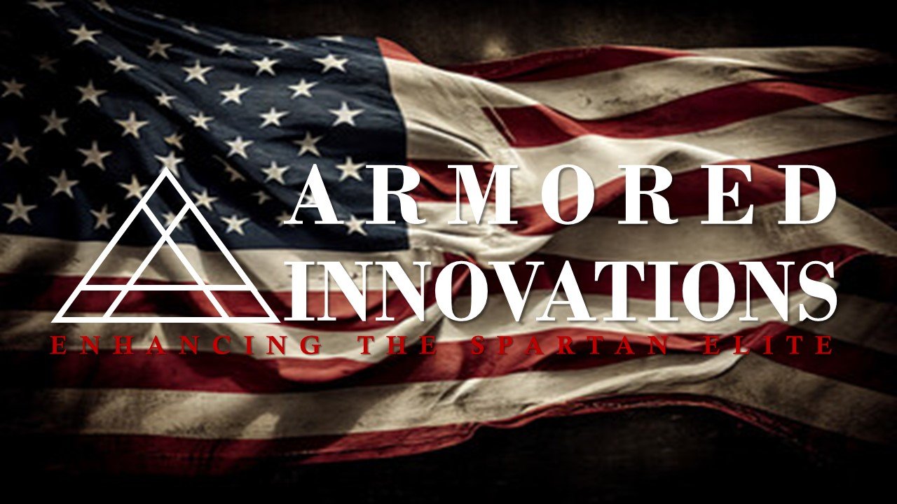 Armored Innovations logo over an American flag